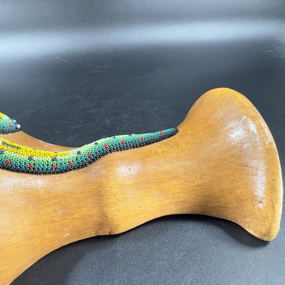 Mexican Folk Art Beaded Lizard On Pottery Wall Hanging Vase Vessel Alebrije VTG - Picture 8 of 15